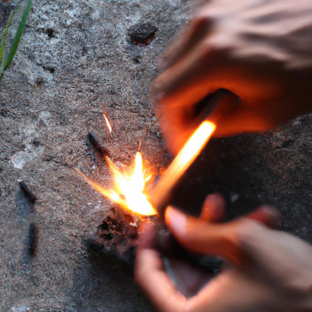 Person starting fire with friction