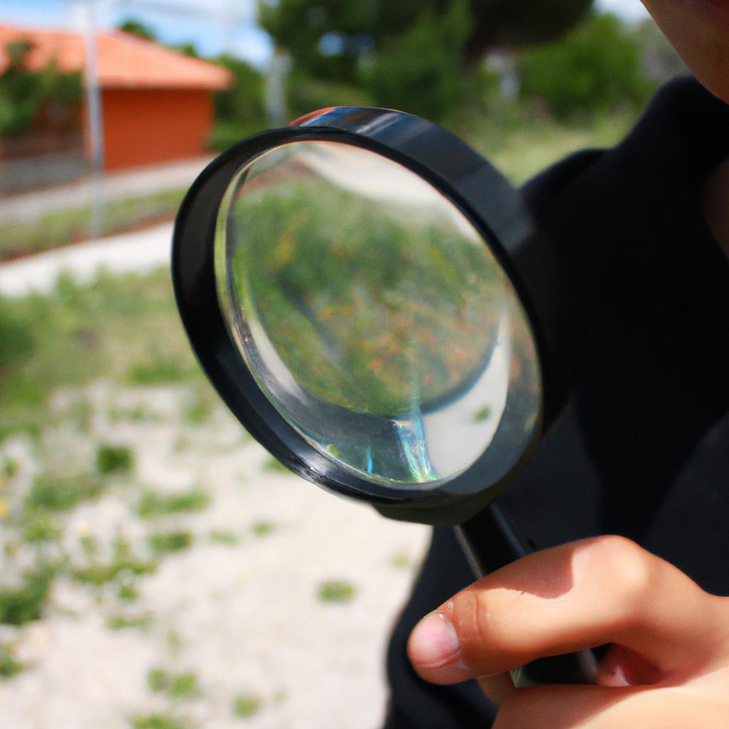 Person using magnifying glass outdoors