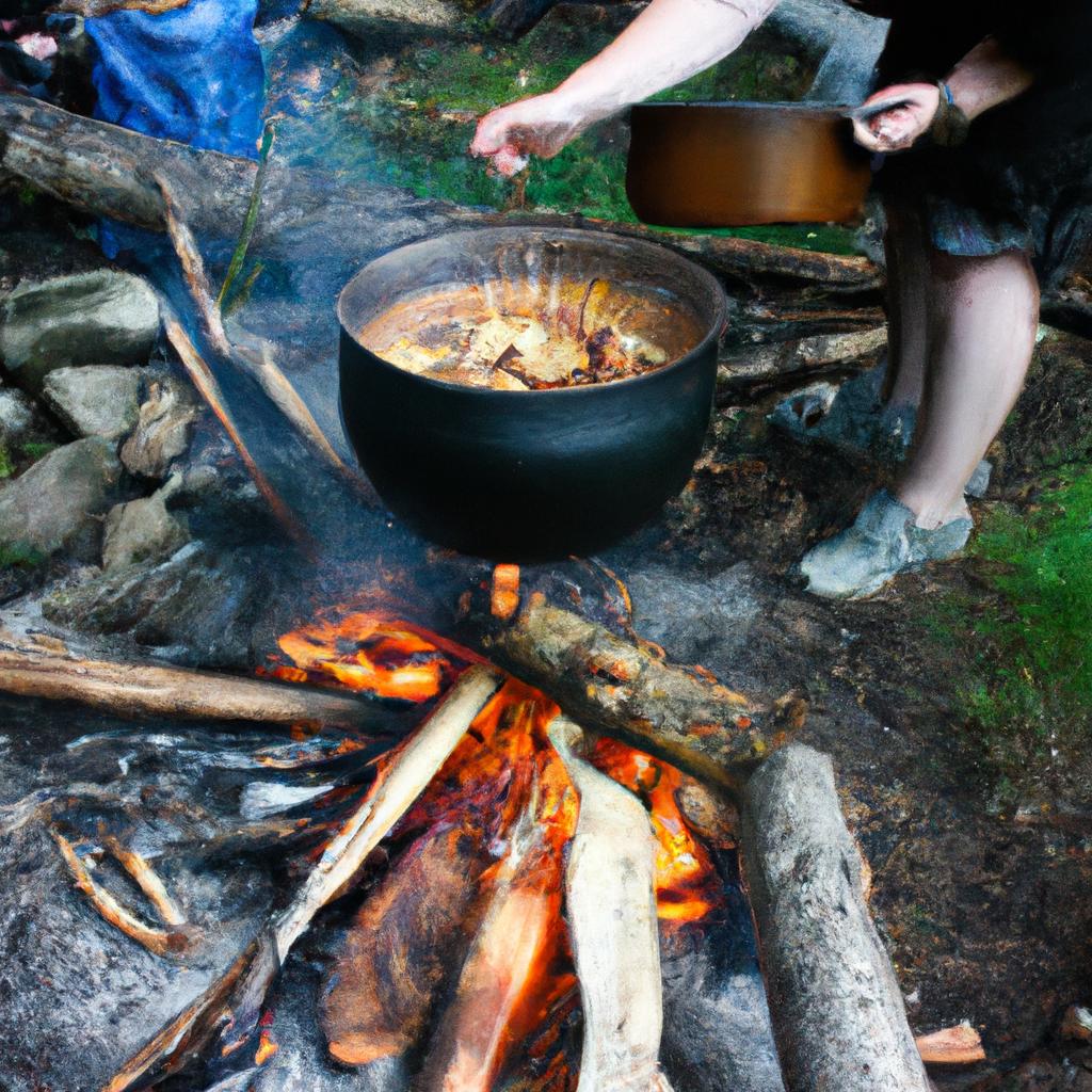 Person cooking over campfire