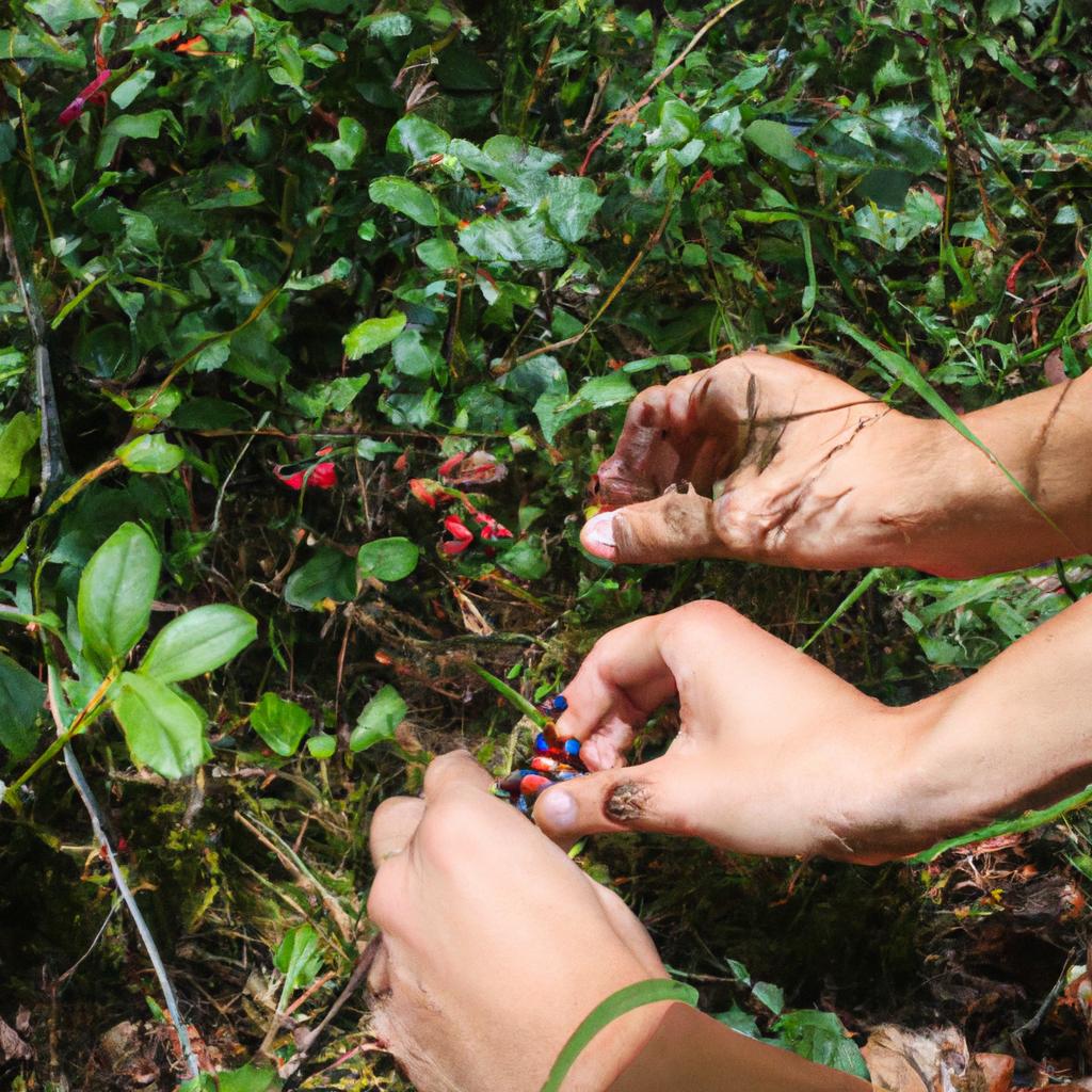 Person picking wild berries outdoors